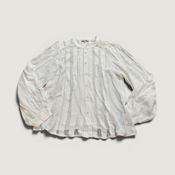 Madewell Tops - NWT Madewell Lace Insert Button Up Long Sleeve Top White Small Sheer Feminine